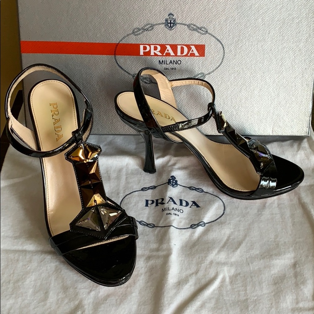 Prada black patent high hills sandals 37,5 Italy